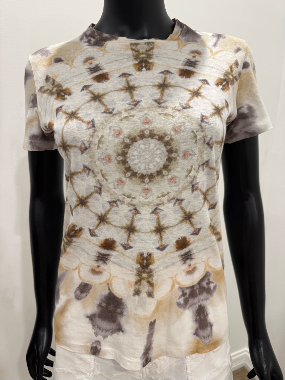 Christian Dior Kaleidoscope Print T-Shirt XS Cotton Linen Made in Italy